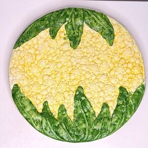 Vtg Ceramiche Valli Italy Cauliflower Serving Platter Large 15" Majolica Round